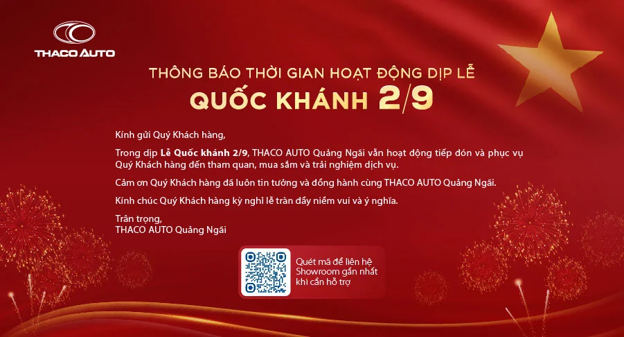 THÔNG BÁO THỜI GIAN HOẠT ĐỘNG DỊP LỄ QUỐC KHÁNH 2/9