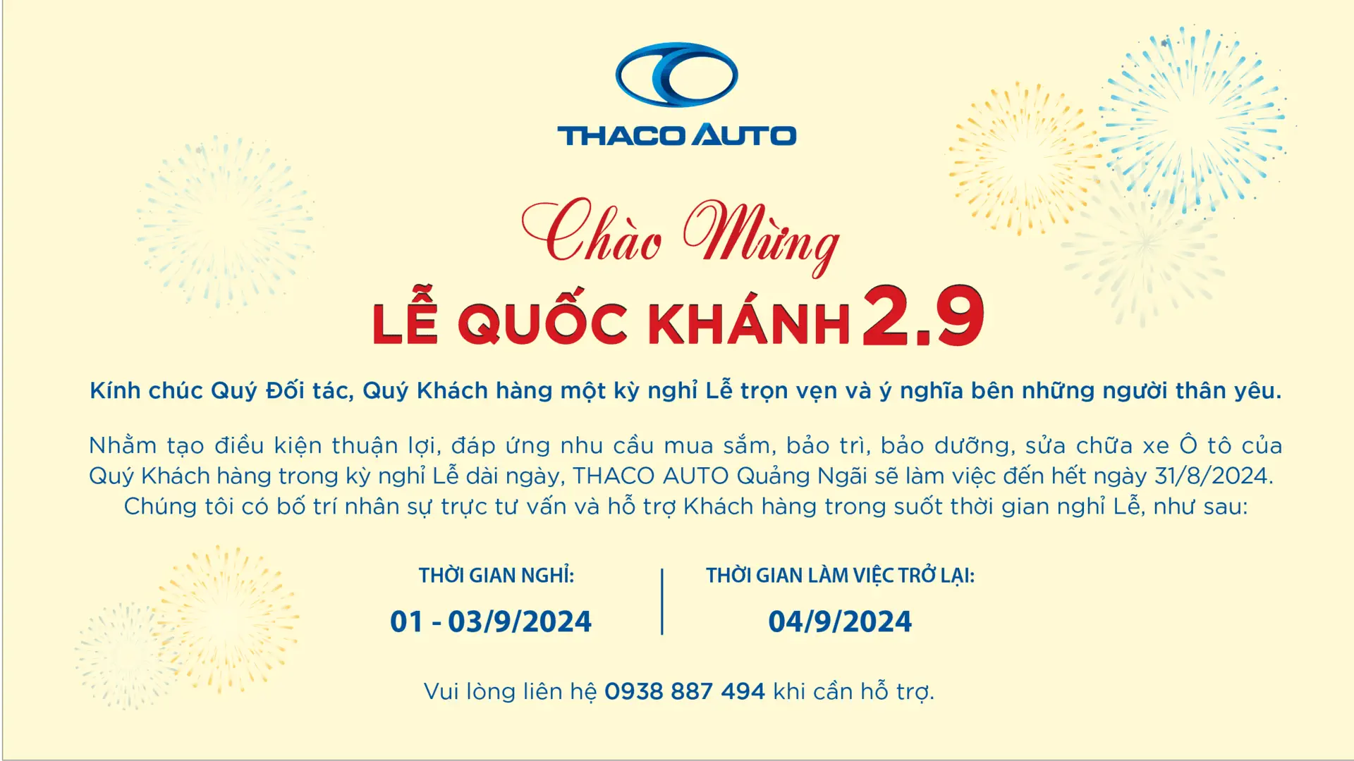 THACO AUTO QUẢNG NGÃI CHÀO MỪNG QUỐC KHÁNH VIỆT NAM 2/9​